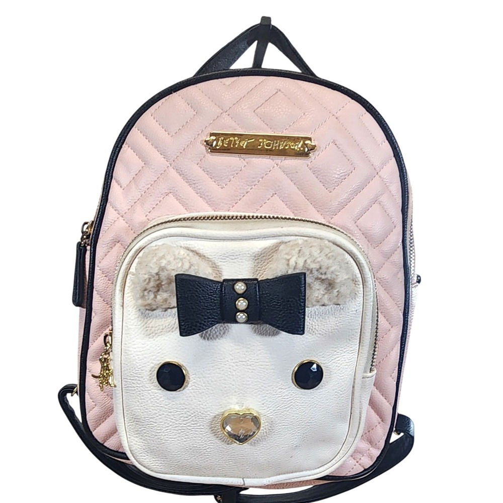 Betsey Johnson Pink Bear Face Quilted Mini Backpack Gold Hardware Rare‎